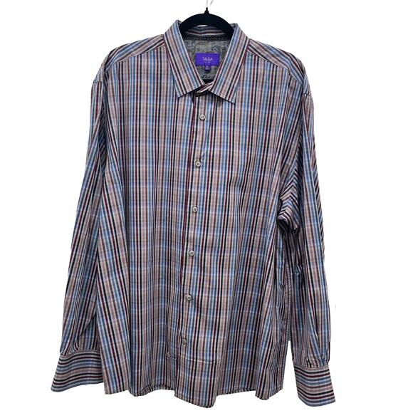 TALLIA Other - Tallia | Men's XXL 18.5 Gingham Striped Flip Cuff Button Down Shirt Paisley Gray